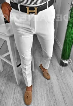 Pantaloni barbati eleganti albi ZR CU MIC DEFECT DEF6688 P19-4.1 imagine