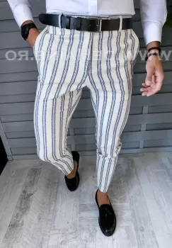 Pantaloni barbati eleganti bej cu dungi B1594 i2-5 imagine