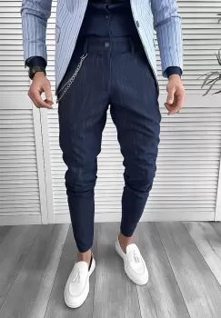 Pantaloni barbati eleganti bleumarin 7220 imagine