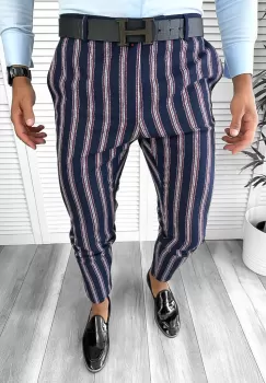 Pantaloni barbati eleganti bleumarin cu dungi B1603 15-4 e ~ imagine