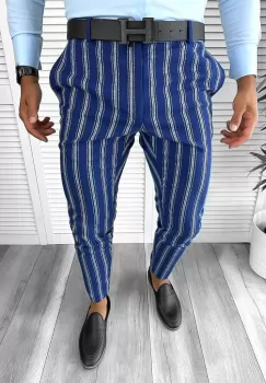 Pantaloni barbati eleganti bleumarin cu dungi B1606 F3-5.2 E 10-5 ~ imagine