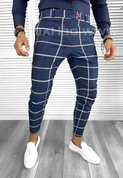Pantaloni barbati eleganti bleumarin in carouri B1623 B3-2.3 imagine