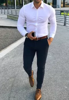 Pantaloni barbati eleganti bleumarin ZR A2116 imagine