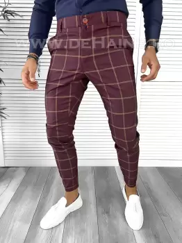 Pantaloni barbati eleganti grena in carouri B1761 14-1 E imagine