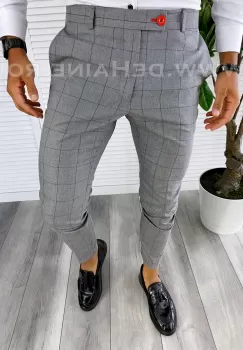 Pantaloni barbati eleganti gri in carouri 1046 B-6 imagine
