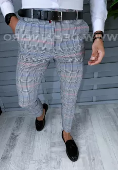Pantaloni barbati eleganti gri in carouri B1561 B-7 imagine