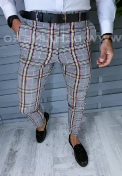Pantaloni barbati eleganti in carouri gri B1559 i3-5 imagine
