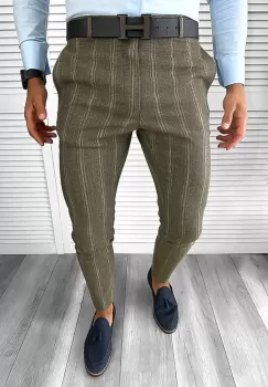 Pantaloni barbati eleganti kaki in dungi B1630 12-5 e ~ imagine