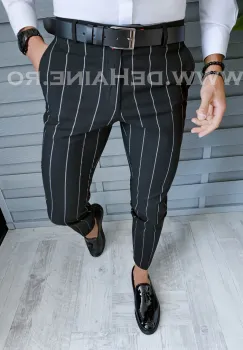 Pantaloni barbati eleganti negri in dungi A1301 i5-2.3 imagine