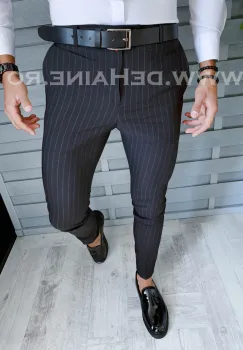 Pantaloni barbati eleganti negri in dungi B1670 O6-5.2 imagine