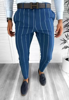 Pantaloni barbati eleganti regular fit albastri B1874 27-5 E~ imagine