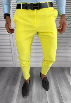 Pantaloni barbati eleganti regular fit galbeni B1734 E imagine