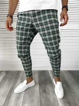 Pantaloni barbati eleganti verzi in carouri B8790 B17-1 imagine