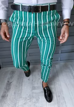 Pantaloni barbati eleganti verzi in dungi B1772 i3-1 imagine