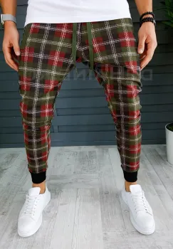 Pantaloni barbati kaki in carouri smart casual ZR  CU MIC DEFECT DEF19066 D2-5.3 imagine