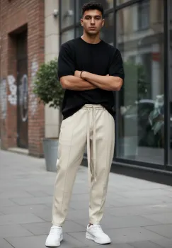 Pantaloni de trening bej conici 2648 imagine