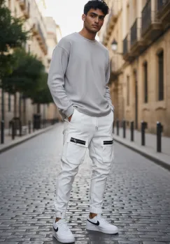 Pantaloni de trening cargo  alb  conici Y103 imagine