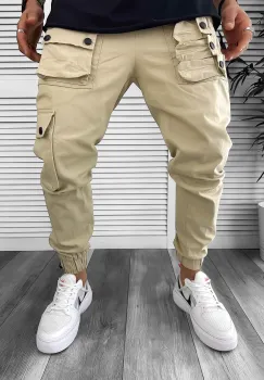 Pantaloni de trening cargo bej conici Y310 P18-7 imagine