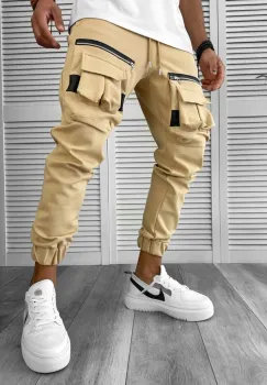 Pantaloni de trening cargo crem conici Y256 P20-2.2 imagine