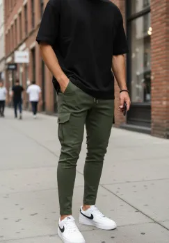 Pantaloni de trening cargo  kaki  conici 4451 imagine