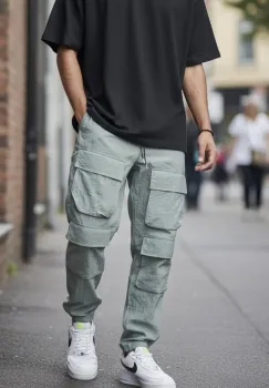 Pantaloni de trening cargo  kaki  conici Y239 imagine