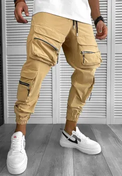 Pantaloni de trening cargo maro conici K006 imagine
