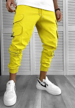 Pantaloni de trening cargo mustar conici 12508 imagine