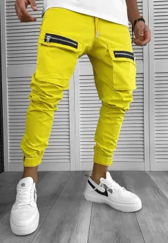 Pantaloni de trening cargo mustar conici 12509 imagine