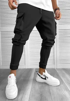 Pantaloni de trening cargo negri conici 12501 imagine
