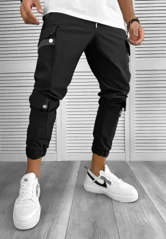 Pantaloni de trening cargo negri conici 12507 imagine