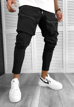 Pantaloni de trening cargo negri conici 12510 imagine