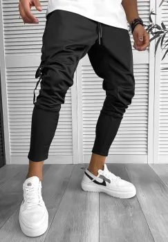 Pantaloni de trening cargo negri conici K256 imagine