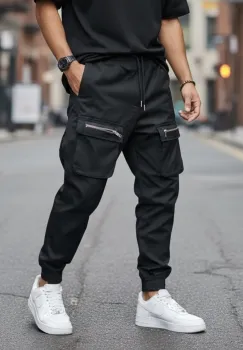 Pantaloni de trening cargo  negri  conici Y103 P19-4.2 imagine