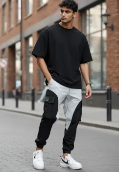 Pantaloni de trening cargo  negri  conici y2223 P18-4.1 imagine