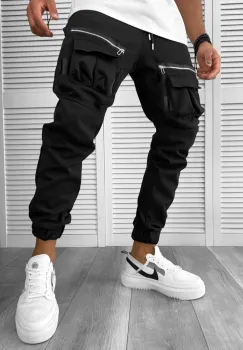 Pantaloni de trening cargo negri conici Y256 33-1 imagine