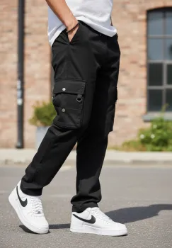 Pantaloni de trening cargo  negri  conici Y307 P20-4.2 imagine