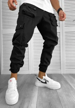 Pantaloni de trening cargo negri conici Y310 16-5 imagine