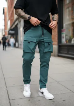 Pantaloni de trening cargo  verzi  conici Y198 imagine