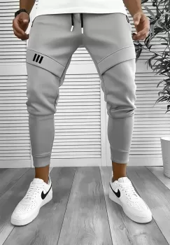 Pantaloni de trening gri inchis conici 12259 imagine