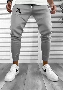 Pantaloni de trening gri silon conici 12376 imagine