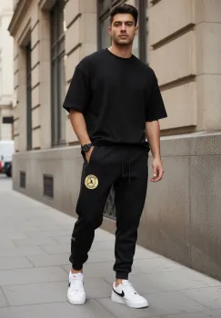 Pantaloni de trening negri conici 1030 imagine