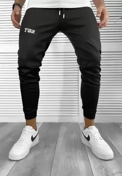 Pantaloni de trening negri silon conici 12376 imagine