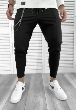 Pantaloni de trening negru conici 12108 imagine