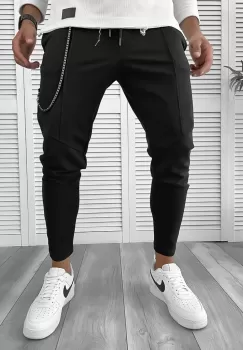 Pantaloni de trening negru conici 12109 imagine