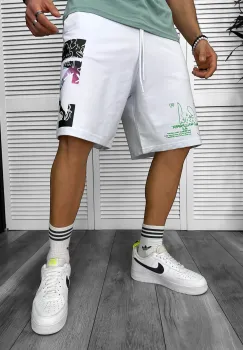 Pantaloni de trening scurti albi   cu imprimeu Y243  O3-7 imagine