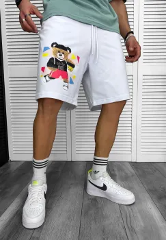 Pantaloni de trening scurti albi   cu imprimeu Y247  O3-1.2 imagine