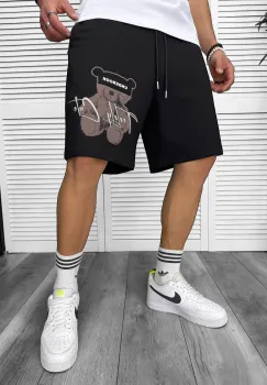 Pantaloni de trening scurti negri  cu imprimeu Y245  O3-1.3 imagine