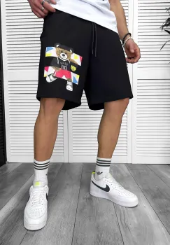 Pantaloni de trening scurti negri  cu imprimeu Y247  O3-1.2 imagine