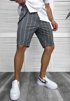 Pantaloni scurti casual  gri cu dungi   13165 imagine