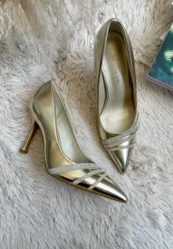 Pantofi eleganti dama cu toc subtire aurii GQ05 imagine